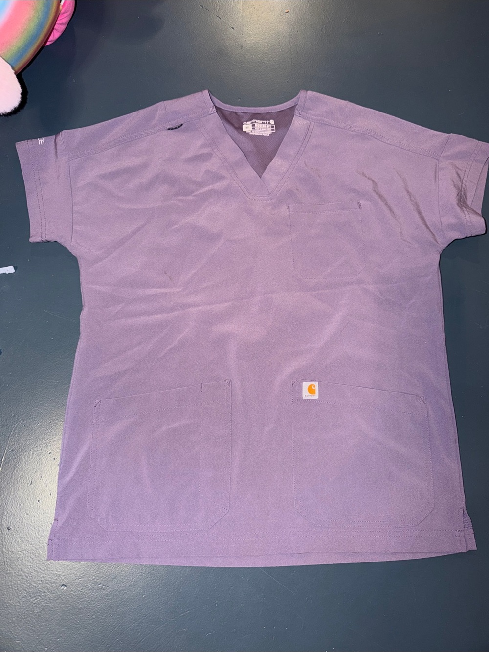 Carhartt Lavender V-Neck Scrub Top with Logo Patch